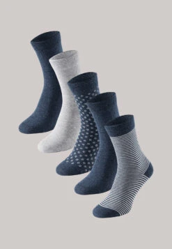 Schiesser Women's Socks In 5-pack Stay Fresh Patterned Mottled Gray-blue - Bluebird