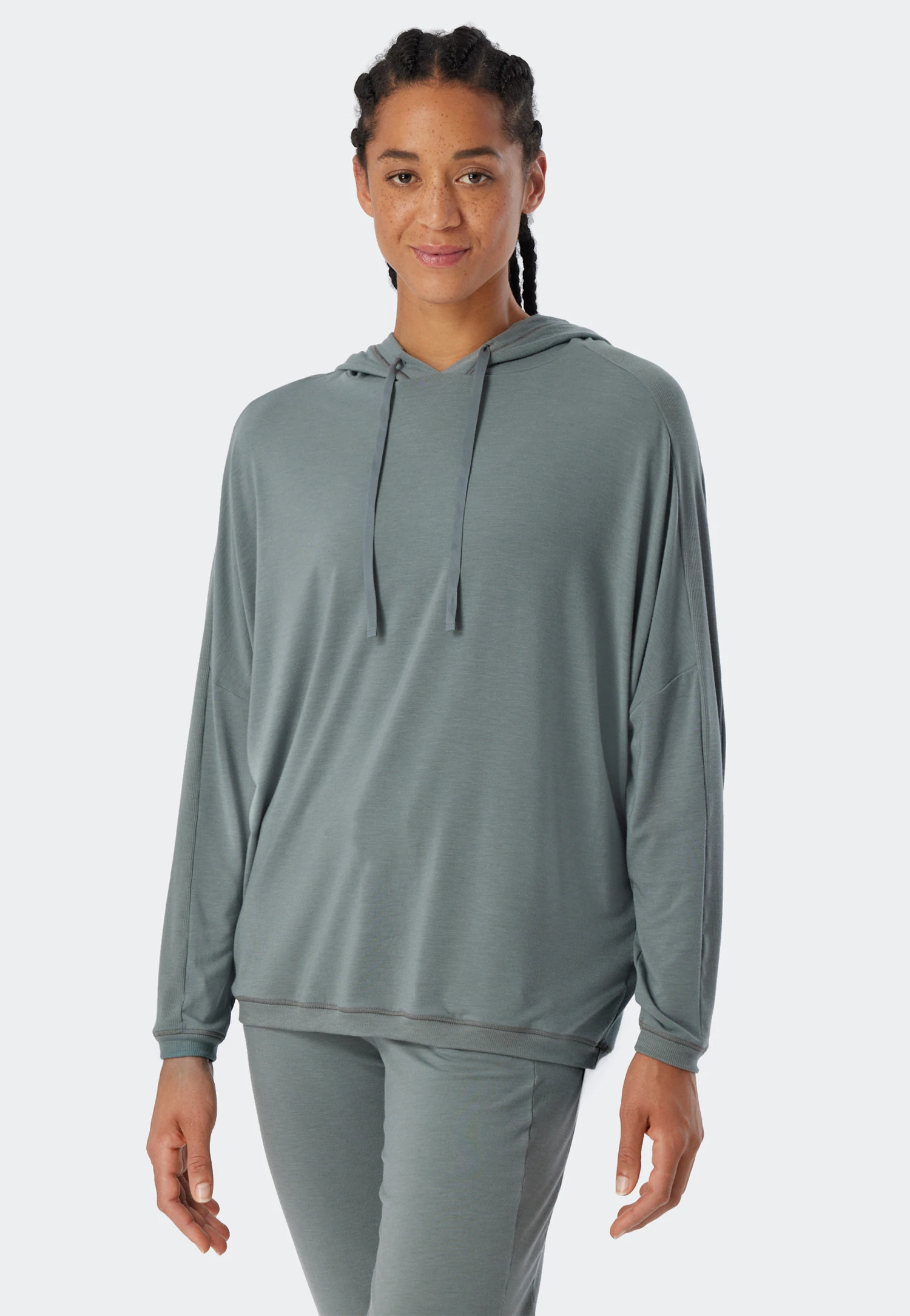 Schiesser Hoodie Long-sleeved Viscose Oversized Hood Jade - Mix & Relax 2 Schiesser Hoodie Long-sleeved Viscose Oversized Hood Jade - Mix & Relax - Image 2