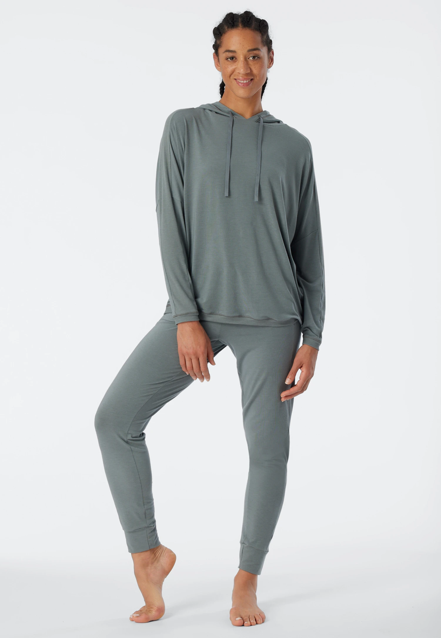 Schiesser Hoodie Long-sleeved Viscose Oversized Hood Jade - Mix & Relax 1 Schiesser Hoodie Long-sleeved Viscose Oversized Hood Jade - Mix & Relax