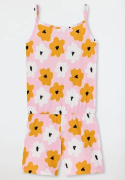 Schiesser Jumpsuit Short Organic Cotton V-neck Flowers Pink - Happy Summer