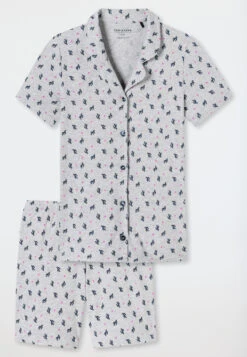 Schiesser Short Pajamas Organic Cotton Button Placket Cacti Heather Gray - Pyjama Story -Uni Style Shop 176631 202 detail1