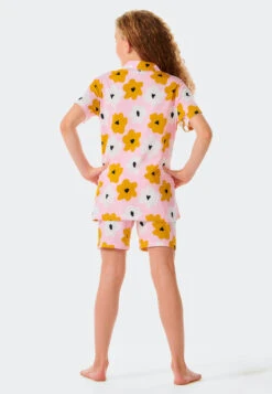 Schiesser Pajama Short Organic Cotton Button Placket Flowers Pink - Pyjama Story -Uni Style Shop 176631 503 back