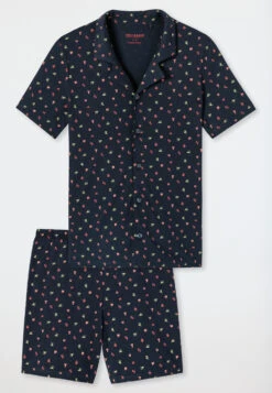Schiesser Pajamas Short Organic Cotton Button Placket Dark Blue - Pajama Story -Uni Style Shop 176639 803 detail1