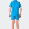 Schiesser Pajama Short Organic Cotton Button Placket Aqua - Pyjama Story