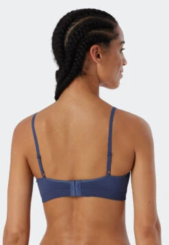 Schiesser Soft Bra No Underwire Removable Cups Lace Blue - Seamless Recycled Rib