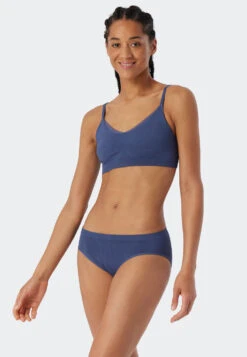 Schiesser Soft Bra No Underwire Removable Cups Lace Blue - Seamless Recycled Rib -Uni Style Shop 176930 800 front
