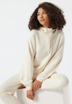Schiesser Hoodie Long-sleeved Lyocell Oversized Hood Cream - Mix & Relax Lounge -Uni Style Shop 177343 408 front