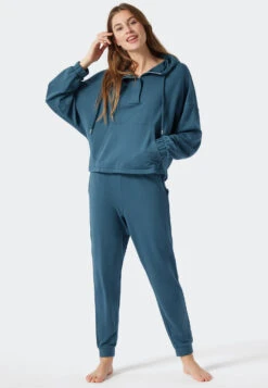 Schiesser Hoodie Long-sleeved Lyocell Oversized Hood Blue-green - Mix+Relax Lounge -Uni Style Shop 177343 817 front