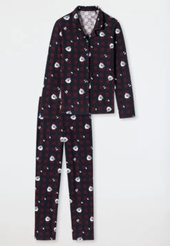 Schiesser Pajamas Long Organic Cotton Button Placket Checks Polar Bear Burgundy - Pyjama Story -Uni Style Shop 177957 516 detail1