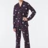 Schiesser Pajamas Long Organic Cotton Button Placket Checks Polar Bear Burgundy - Pyjama Story