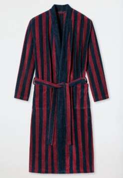 Schiesser Bathrobe Soft Velour Burgundy Striped - Essentials -Uni Style Shop 178405 502 detail1