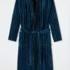 Schiesser Bathrobe Soft Velour Dark Blue Striped - Essentials