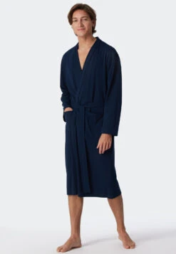 Schiesser Bathrobe Fine Interlock Dark Blue - Essentials -Uni Style Shop 178407 803 front