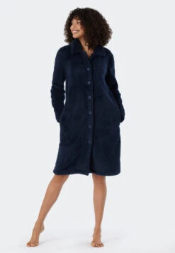 Schiesser Bathrobe Teddy Fleece Dark Blue - Essentials 7 Schiesser Bathrobe Teddy Fleece Dark Blue - Essentials -Uni Style Shop 178417 803 front