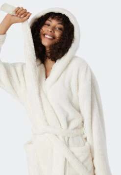 Schiesser Bathrobe Teddy Fleece Comfort Fit Off-white - Essentials -Uni Style Shop 178419 102 detail3