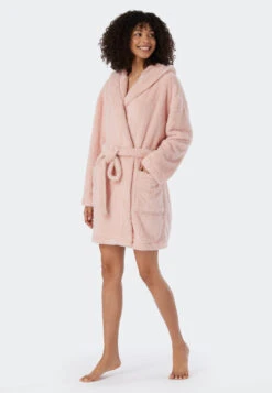 Schiesser Dressing Gown Teddy Fleece Comfort Fit Rosé - Essentials -Uni Style Shop 178419 506 front