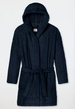 Schiesser Bathrobe Teddy Fleece Comfort Fit Dark Blue - Essentials