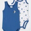 Schiesser Baby Onesies Sleeveless 2-pack Fine Rib Organic Cotton Pelicans Dark Blue/white - Natural Love