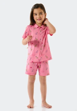 Schiesser Pajamas Short Organic Cotton Button Placket Geese Pigs Pink - Girls World