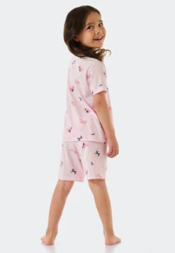 Schiesser Pajamas Short Organic Cotton Button Placket Unicorns Rosé - Girls World -Uni Style Shop 178921 506 back