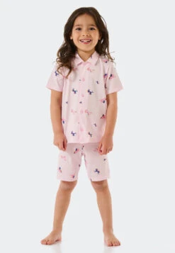Schiesser Pajamas Short Organic Cotton Button Placket Unicorns Rosé - Girls World