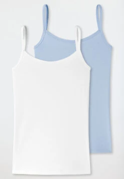 Schiesser Spaghetti Strap Tops 2-pack Organic Cotton White/air Blue - 95/5