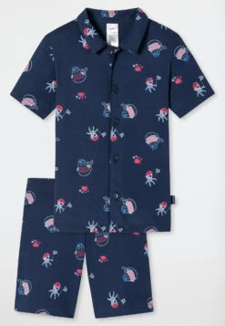Schiesser Pajamas Short Organic Cotton Button Placket Seal Pirates Dark Blue - Boys World -Uni Style Shop 179029 803 detail1