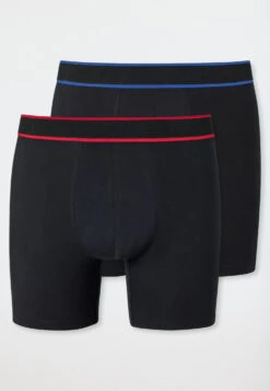 Schiesser Long Boxer Briefs 2-pack Organic Cotton Woven Elastic Waistband Black - 95/5