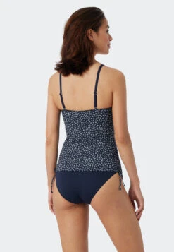 Schiesser Tankini Set Soft Cups Variable Straps Midi Bottoms Adjustable Sides Dark Blue Patterned - Sea Blossom -Uni Style Shop 179211 835 back