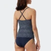 Schiesser Tankini Set Soft Cups Variable Straps Midi Bottoms Adjustable Sides Dark Blue Patterned - Sea Blossom