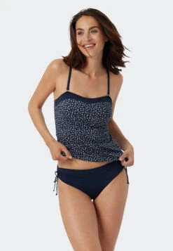 Schiesser Tankini Set Soft Cups Variable Straps Midi Bottoms Adjustable Sides Dark Blue Patterned - Sea Blossom -Uni Style Shop 179211 835 front