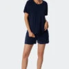 Schiesser T-shirt Short-sleeved Terry Cloth Dark Blue - Aqua Beachwear