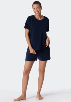 Schiesser T-shirt Short-sleeved Terry Cloth Dark Blue - Aqua Beachwear