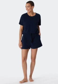 Schiesser Pants Short Terry Cloth Dark Blue - Aqua Beachwear -Uni Style Shop 179294 803 front