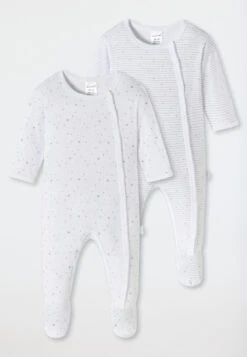 Schiesser 2-pack Of Unisex Baby Onesies With Feet, Made From Organic Cotton