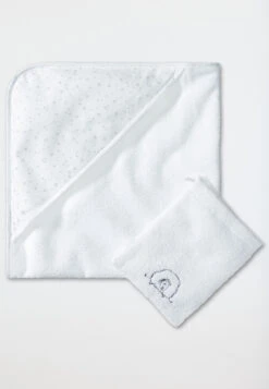 Schiesser Baby Bath Set With Hand Towel And Wash Cloth Unisex Terrycloth White - Original Classics