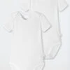 Schiesser Infant Bodysuit 2-pack Short-sleeved Unisex Fine Rib Organic Cotton White - Original Classics