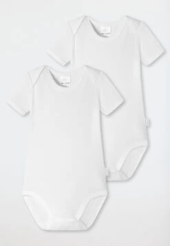 Schiesser Infant Bodysuit 2-pack Short-sleeved Unisex Fine Rib Organic Cotton White - Original Classics