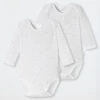 Schiesser Onesies In A 2-pack Long-sleeved Unisex Fine Rib Organic Cotton Printed White/gray - Original Classics