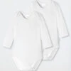 Schiesser Infant Bodysuit 2-pack Long-sleeved Unisex Fine Rib Organic Cotton White - Original Classics