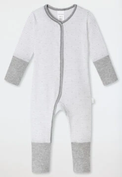 Schiesser Baby Suit Long With Vario Unisex Fine Rib Organic Cotton Stripes White/light Gray - Original Classics -Uni Style Shop babyanzug lang mit vario unisex feinripp organic cotton ringel weiss hellgrau original classics 175801 202 detail1