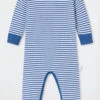 Schiesser Baby Onesie Long Unisex Bamboo Vario Button Placket Stripes Aqua - Bamboo