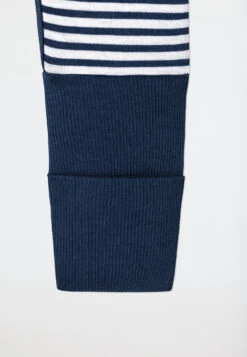 Schiesser Baby Onesie Long Unisex Bamboo Vario Button Placket Stripes Dark Blue - Bamboo