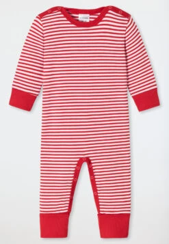 Schiesser Baby Onesie Long Unisex Bamboo Vario Button Placket Stripes Red - Bamboo