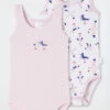 Schiesser Baby Onesies Sleeveless 2-pack Fine Rib Organic Cotton Seagulls Pink/white - Natural Love