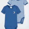 Schiesser Baby Onesies Short-sleeved 2-pack Fine Rib Organic Cotton Stripes Pelican Dark Blue/white - Natural Love