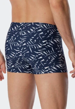 Schiesser Swimwear Retro Knitwear Zip Pocket Dark Blue Patterned - Wave Nature -Uni Style Shop bade retro wirkware reissverschlusstasche dunkelblau gemustert wave nature 179191 803 back