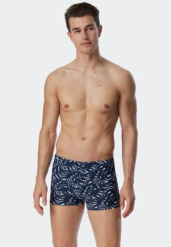 Schiesser Swimwear Retro Knitwear Zip Pocket Dark Blue Patterned - Wave Nature