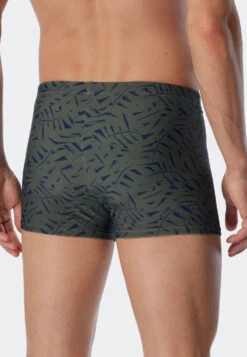 Schiesser Swimwear Retro Knitwear Zip Pocket Olive Patterned - Wave Nature -Uni Style Shop bade retro wirkware reissverschlusstasche oliv gemustert wave nature 179191 707 back