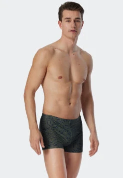 Schiesser Swimwear Retro Knitwear Zip Pocket Olive Patterned - Wave Nature